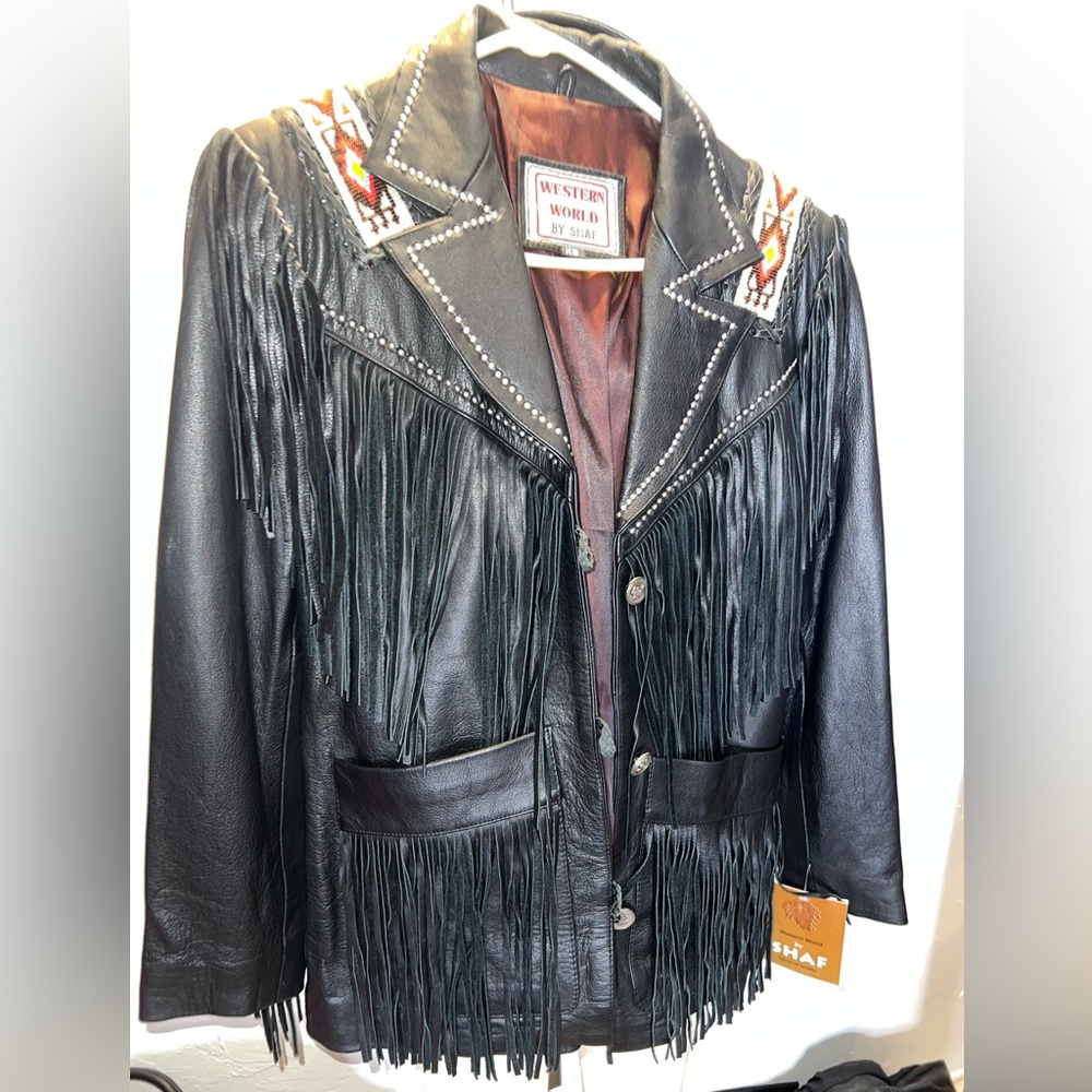 Western World by Shaf NWT Vintage Biker Black Fringe Koto Leather Jacket - Picture 3 of 12